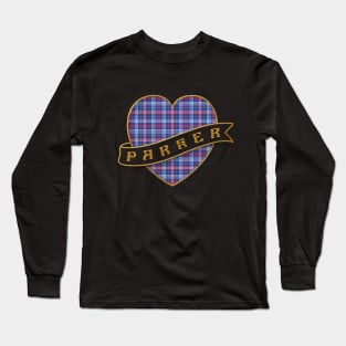 The PARKER Family Tartan - Retro Heart & Ribbon Calan Tartan Insignia Long Sleeve T-Shirt